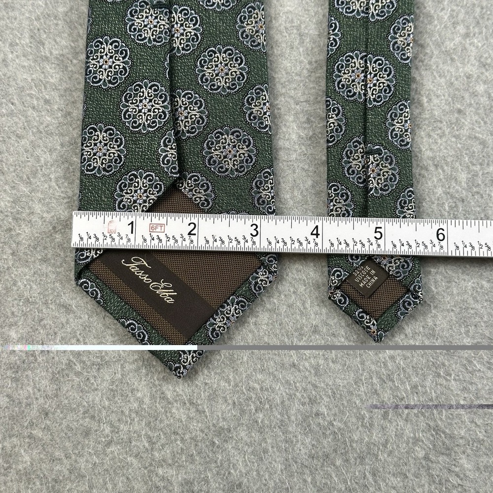 Tasso Elba Green Medallion Silk Viscose  Woven Tie Necktie 58x3.25" - Picture 5 of 7